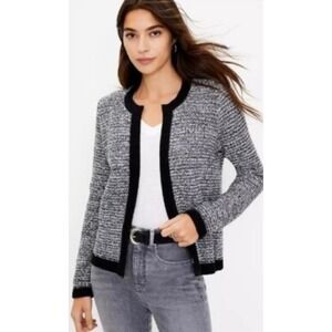 Ann Taylor Tweed Jacket Black Trim Business Casual Blazer‎ size 2